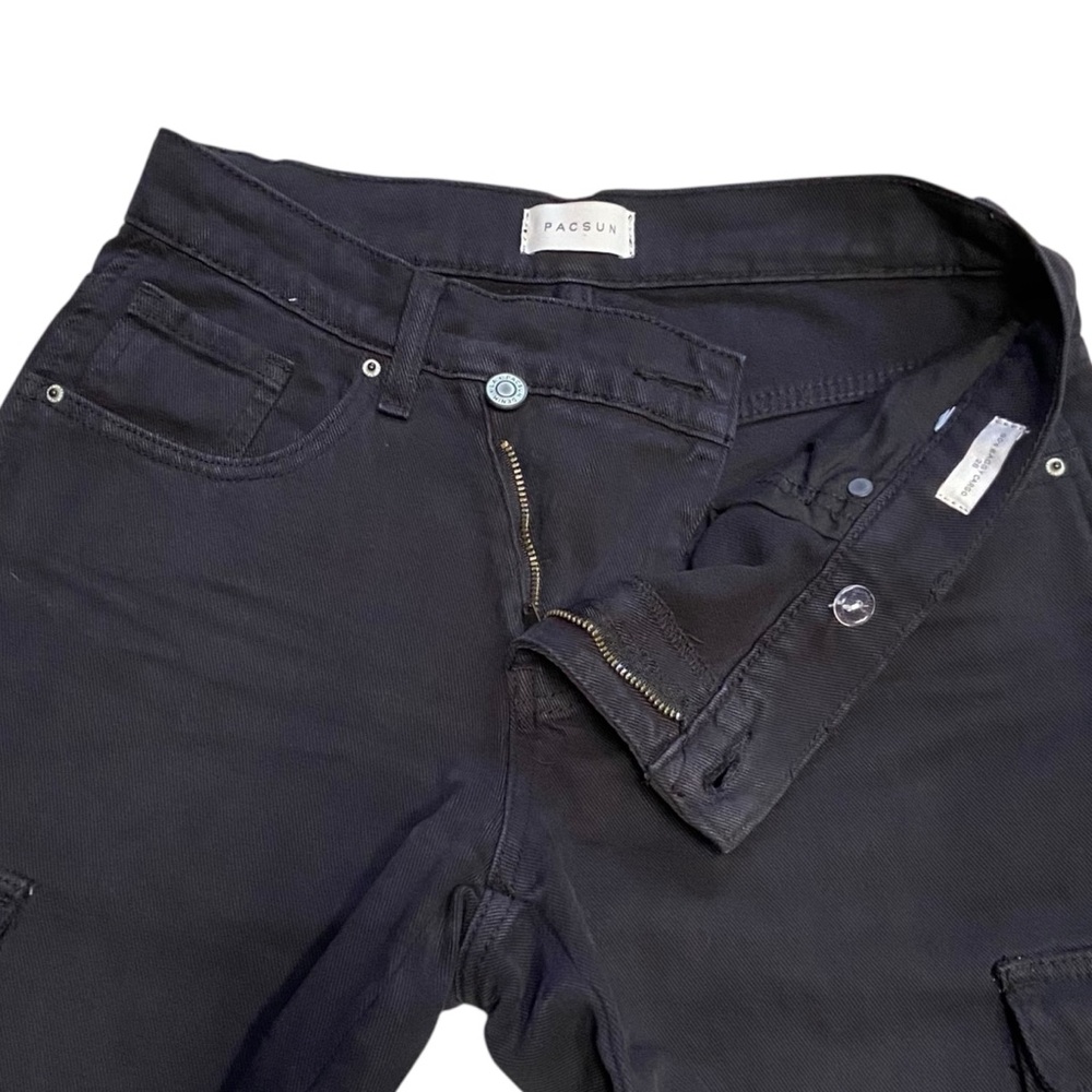 Pacsun Black Asymmetrical '90s Baggy Cargo Jeans Pants 26 Small Wide Leg - Picture 5 of 15